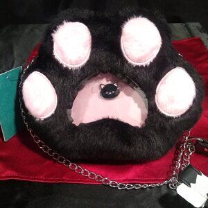 Hot Topic Black & Pink Cat Paw Shape Print Pin Collector Crossbody Bag Kawaii